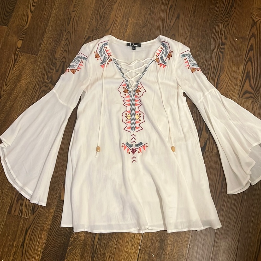 Lulus White Long-Sleeved Dress with Embroidery